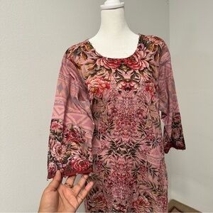 Pink Floral Printed Winter Kameez with Beaded Embellishment